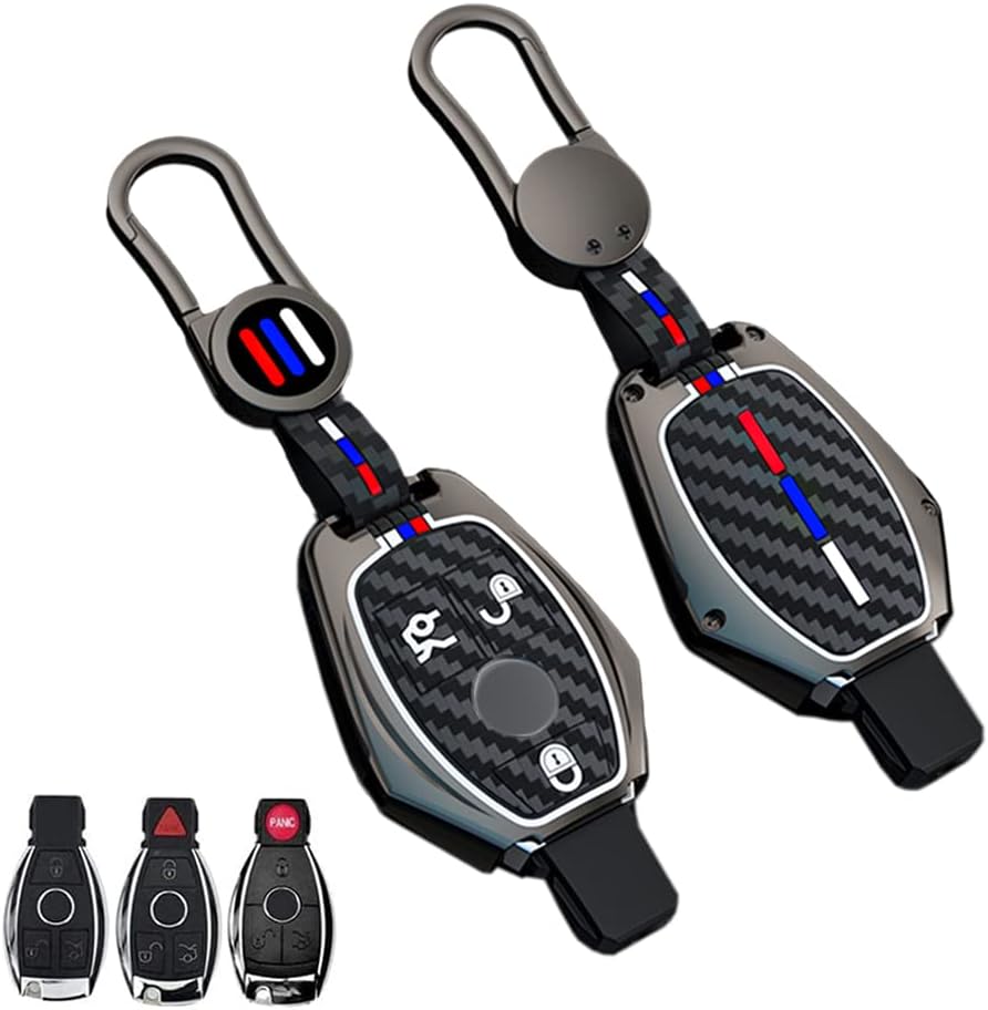 Zinc Alloy Keyless Smart Key Fob Cover Case Protector Shell Compatible for Mercedes Benz C E S M CLS CLK G Class with Keychain Gray