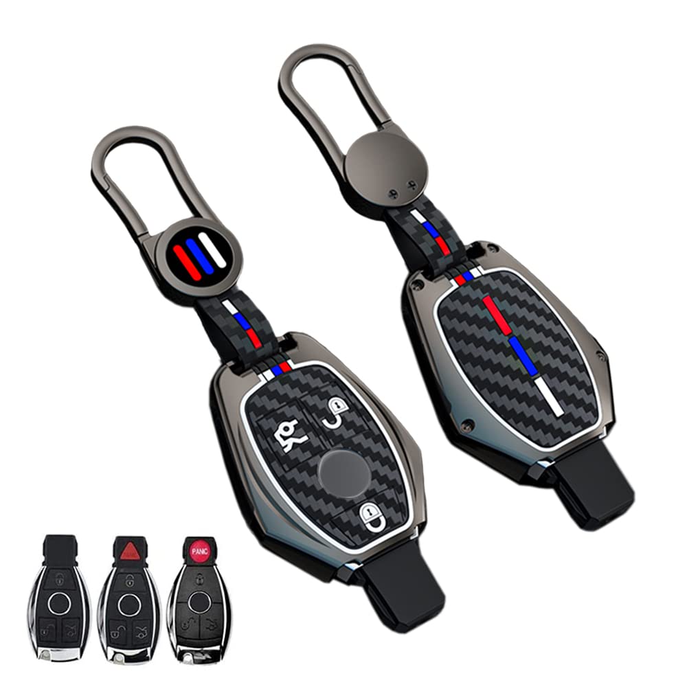 Zinc Alloy Keyless Smart Key Fob Cover Case Protector Shell Compatible for Mercedes Benz C E S M CLS CLK G Class with Keychain Gray