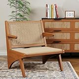 Apeaka Wood Rattan Chair Mid Century Modern Accent Chair for Living Room Bedroom Reading Armchair
