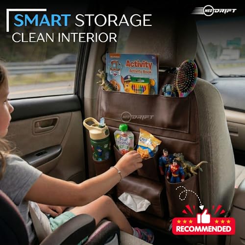 Image of Neodrift 'Seat Master Lite' (Set of 2) | (Color - Coffee) Premium 7D Car Seat Organizer, Universal Fit, Multi-Pocket Storage for Bottles, Mobile, Keys, Documents & Tissues