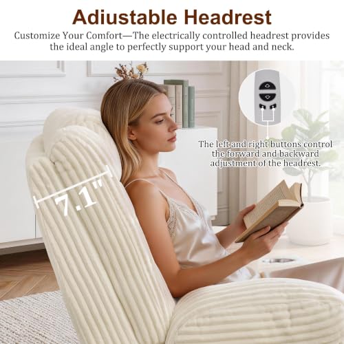 Image of Korser Power Swivel Rocker Recliner with Dual Motor Adjustable Headrest for Adults, Oversized 24 inch Wide Seat Glider Rocking Chair with Massage & Heat, Corduroy Electric Recliner with USB&Type-C, Beige