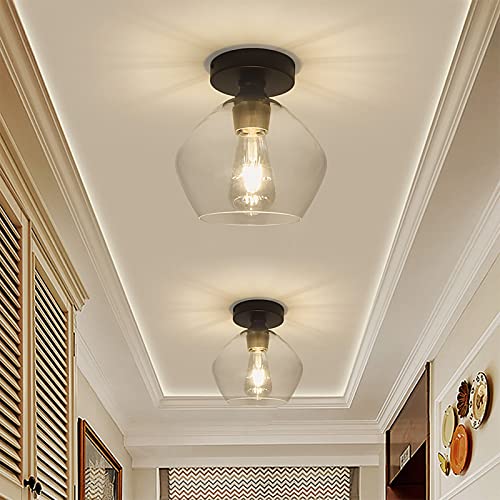DLLT Industrial Semi Flush Mount Light, Vintage Close to Ceiling Light, Farmhouse Glass Ceiling Light Fixture for Hallway, Entryway, Dining Room, Bedroom, Cafe, Bar by DINGLILIGHTING - Used condition - US$20.17