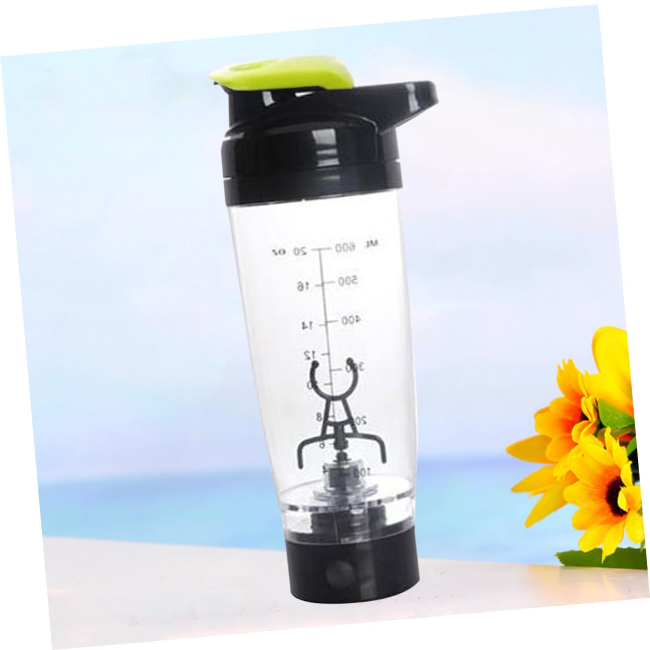 Cabilock Borraccia Shaker Elettrico 600ml in Pp Verde Miscelatore a Batteria Anti-graffio per Frullati Proteici Portatile per Sport e Palestra