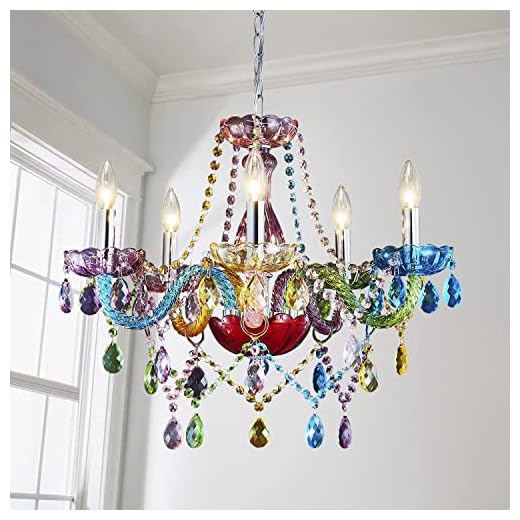 Saint Mossi Modern Colorful K9 Crystal Chandelier with 5 Lights, Contemporary Pendant Ceiling Lighting Fixture for Dining Room,Bedroom,Living Room,H19 x W19 with Adjustable Chain