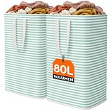 Lifewit Cesto Ropa Sucia, Cesta Ropa Sucia Impermeable con Asas Extendidas, Laundry Basket, Cubo Ropa Sucia Plegable, Bolsa Ropa Sucia para Baño, Dormitorio, Lavadero, 80L, Azul Verdoso, Paquete de 2