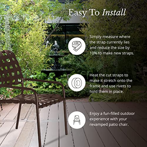 Sunniland Patio Vinyl Strap Roll, Perfect for Patio Furniture, Pool, Lawn, Garden, Make Your Own Replacement Straps, 20 Free Fasteners, 2" Wide x 20' Length, Dark Brown - Thumbnail 7