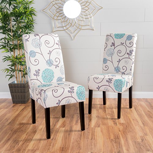 Christopher Knight Home Westeros Traditional Wingback Fabric Recliner Chair (White & Blue Floral). & Pertica Fabric Dining Chairs, 2-Pcs Set, White And Blue Floral #TOP6