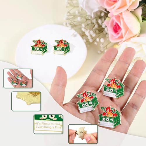 Image of 5pcs Dumpster Fire Pin, Enamel Lapel Brooch Pin with 5 Buttons It's Fine I'm Fine Everything is Fine Pins Positive Enamel Pins Inspirational Dumpster Fire Pins Jewelry Gifts for Christmas