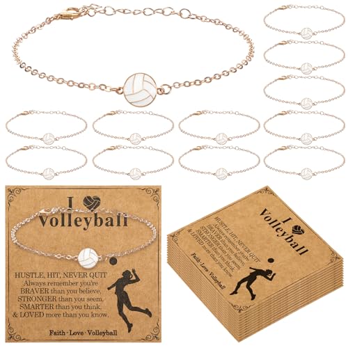 Huquary Volleyball Softball Bracelet Volleyball Team Gift Bulk Sport Party Favor Basketball Senior Night Soccer Gift for Teen Player(Simple Volleyball 12 Set)