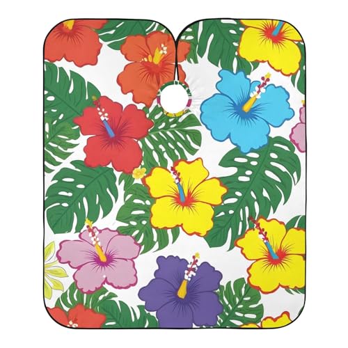 Hezely Hawaiian Palm Leaves Hibiscus Hair Dye Cape, Barber Cape for Adults,Waterproof Salon Cape,Waterproof Hairdressing Styling Hair Cutting, 65