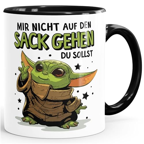 MoonWorks Kaffee-Tasse mit Spruch Mir nicht auf den Sack gehen du sollst Baby Bürotasse lustige Kaffeebecher Weiss-innen-schwarz standard
