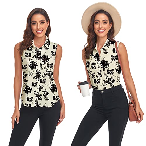 Soneven Womens Sleeveless Button Down Shirts Printed Golf Polo Shirts Business Casual Work Blouse Tops4