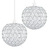 MiniSun | Modern Chrome Globe Ceiling Light Shades with Acrylic Crystal Effect Jewels | Pendant Lights, Home Décor & Improvement Essential | Set of 2 | 18cm Shade Width