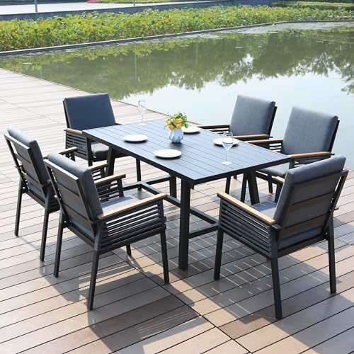 Garden Gear 6 Seat Aluminium Dining Set Outdoor Patio Lawn Conservatory Dining Antracite Grey Lightweight Resistant to Rust Weatherproof