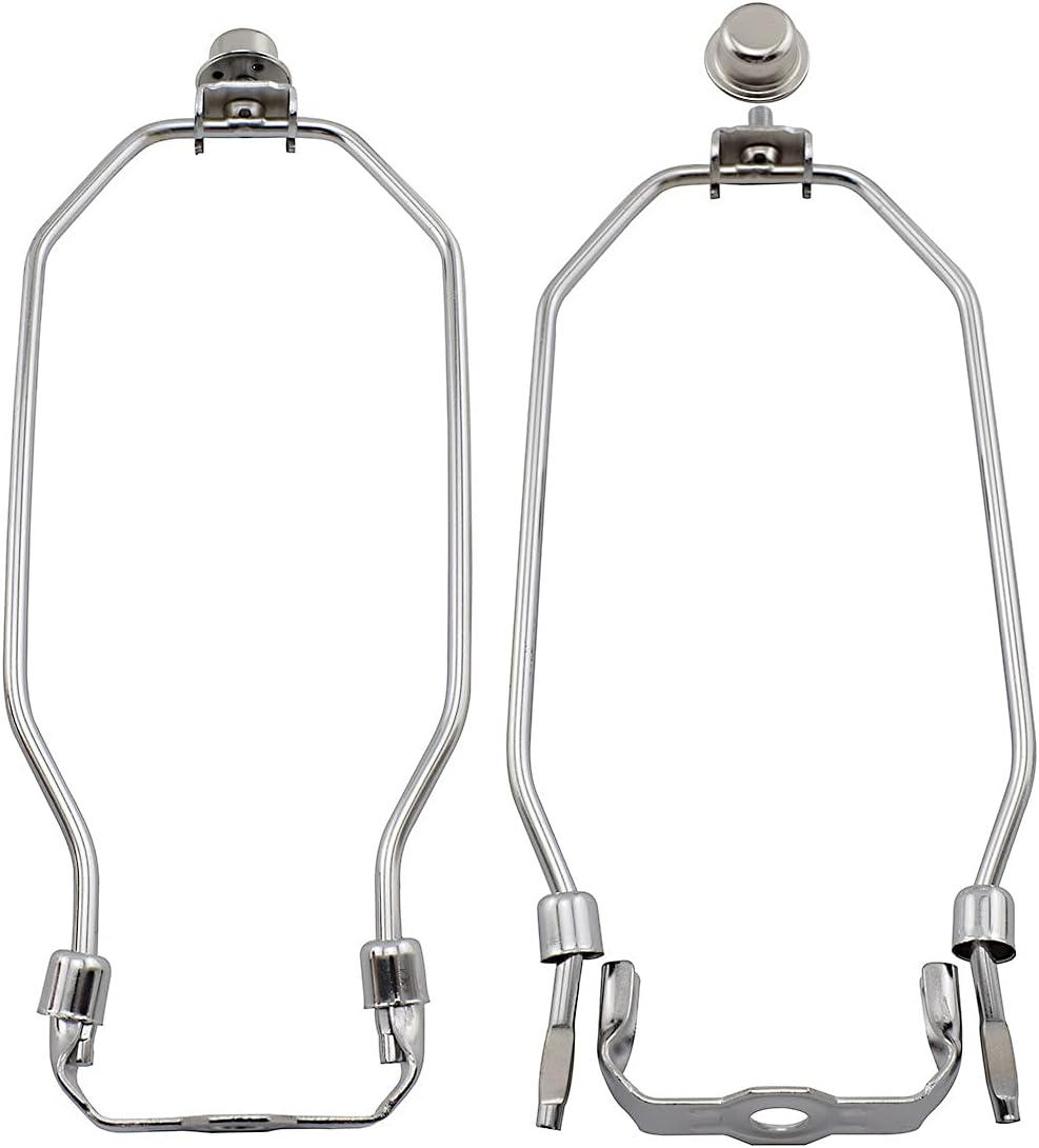 9-Inch Detachable Lamp Shade Harp Holder with Light Saddle Base and Lamp Finial Hat Heavy Duty Square Harp Fitter for Table and Floor Lamps [2set Silver]