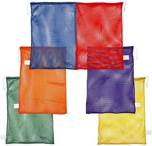 Champion Sports Mesh Sports Equipment Bag, Set of 6, 24x36 Inches - Multipurpose, Nylon Drawstring Bag with Lock and ID Tag for Balls, Beach, Laundry
