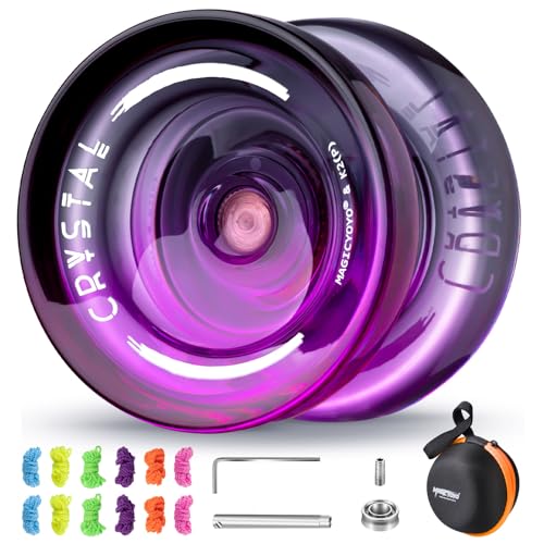 MAGICYOYO Crystal Yoyo K2, Profi JoJo für Responsive und Unresponsive, Trick JoJo mit Leerlauf und Kugellager, Magic JoJo für Kinder und Anfänger, mit 12 Schnur, Koffer, Zubehör (Schwarz Lila)