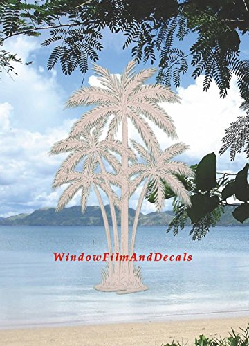 Oval Palm Tree Etched Window Decal Vinyl Glass Cling - 8" X 12" - Clear With White Design Elements #TOP3
