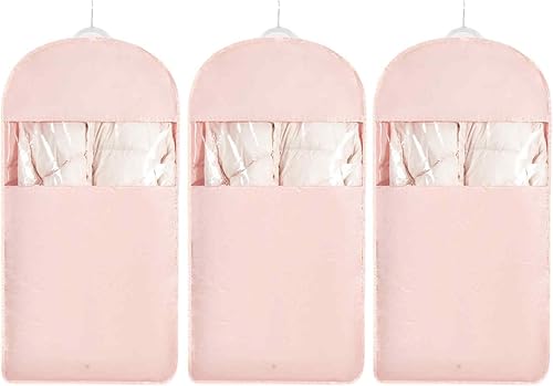 e Saving Hanging Garment Bag with Self Compression Zipper，Dust Cover Clothes Bags for Down Coat,Dress,Suit，Closet Storage Organizer for Home Travel Use(Pink, L)