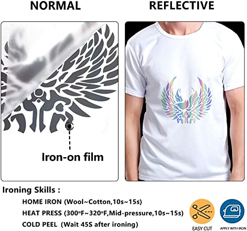 Image of HTVVETUR Reflective Rainbow HTV Heat Transfer Vinyl Roll 12 Inch by 5 Feet Iron on DIY for T-Shirt PU Stretch Elastic HTV Vinyl (Reflective Rainbow, 5FT)