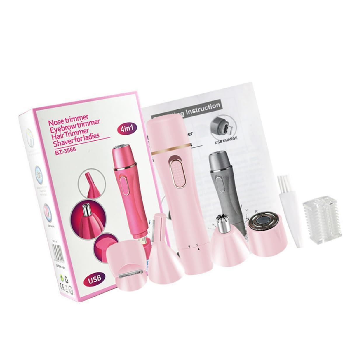 2juegos Afeitadora Eléctrica Multifuncional Para Mujer Recargable Portátil y Cómoda Para Depilación Facial y Corporal Usb Diseño Rosa
