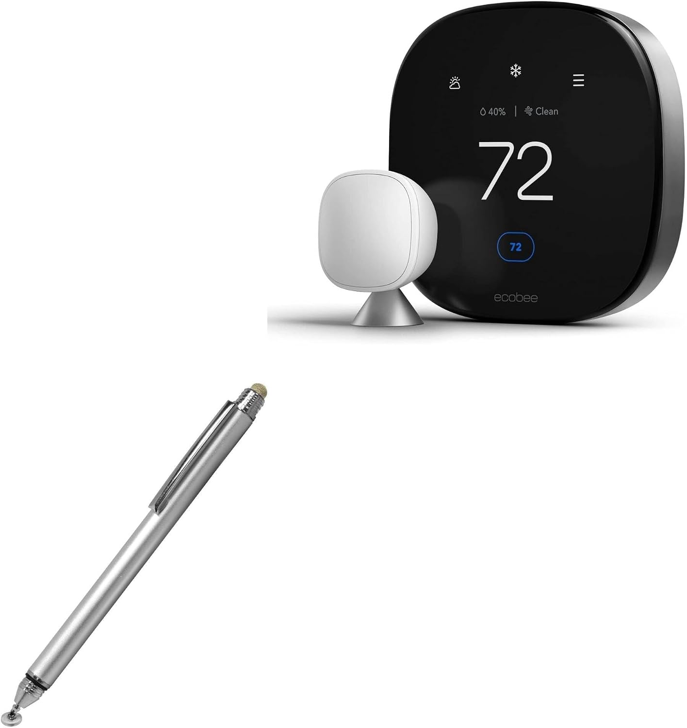BoxWave Stylus Pen Compatible with Ecobee New Smart Thermostat Premium - DualTip Capacitive Stylus, Fiber Tip Disc Tip Capacitive Stylus Pen - Metallic Silver