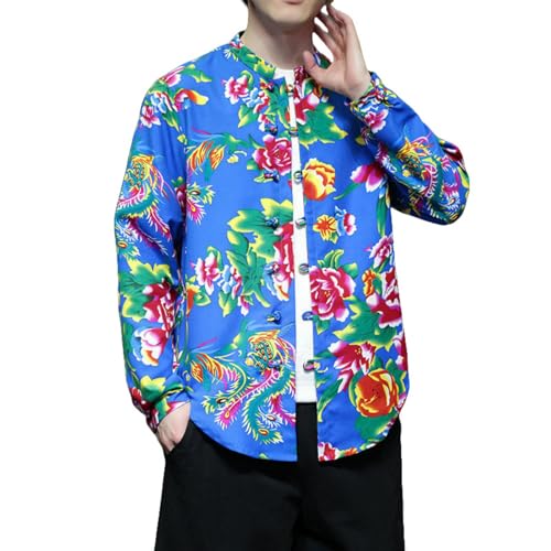Chemise à manches longues style chinois pour homme pour un look quotidien relax