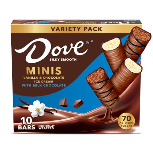 DOVE Vanilla & Chocolate Ice Cream Mini Milk Chocolate Individually Wrapped Ice Cream Bars Assortment, 10 Pack, 0.75 oz Bars