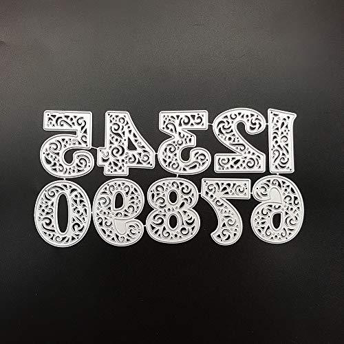 10 Pcs Carbon Steel Embossing Cutting Dies Stencils Scrapbooking 0-9 Lace Number Dies Cuts for Home Decor, DIY Albums, Kids Crafts, New Year/Wedding/Valentine\'s/Present/Greeting Card Making