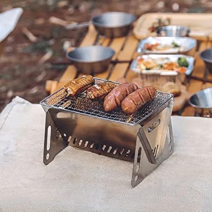 jackfru Holzkohlegrill, Barbecue Camping Grill Klappgrill Tischgrill Standgrilll aus Edelstahl, Tragbarer Abnehmbare BBQ-grill für Outdoor, Camping, Reise, Festival, Picknick Für 1-2 Personen – Bild 5