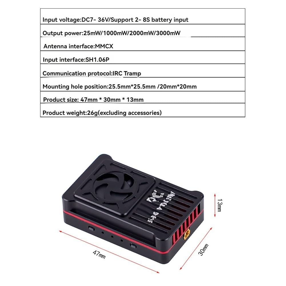 Trasmettitore Video FPV Ad Alta Potenza da 5.8G 3W VTX A 48 Canali per Droni FPV A Lungo Raggio e Modelli RC, Supporto per Batterie da 2-8S