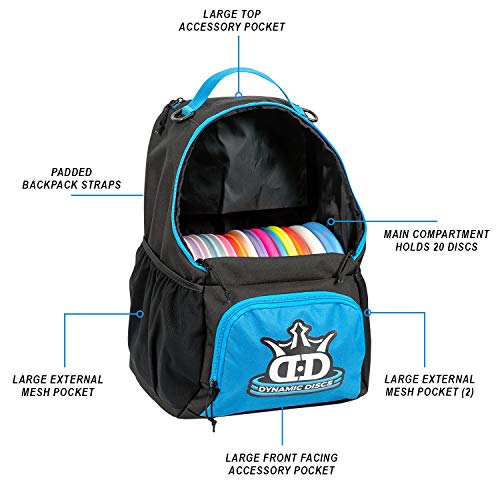 Dynamic Discs Cadet Disc Golf Backpack - 17+ Disc Capacity - Ideal Disc Golf Gifts for Men - Lightweight Design & Durable - USA Business & Product Support - Accessory Pouch - Made for Beginners - Blue