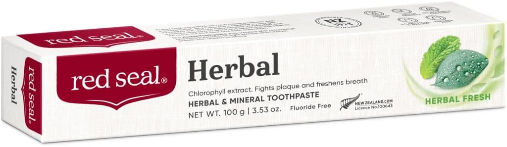 Red Seal Natural Herbal Toothpaste With No Fluoride, Parabens, Artificial Sweeteners Or Colors A Herbal Based Toothpaste Enhanced With Chlorophyll Suitable For Whole Family 110G|Fresh Breath