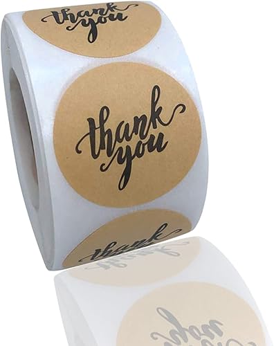Calcomanías de agradecimiento Kraft de 1 pulgada, 500 calcomanías de agradecimiento para regalos de Navidad, bodas, regalos, despedidas de soltera,