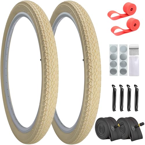 SIMEIQI 2 Pack Cream Beach Cruiser Bike Tires and Tubes