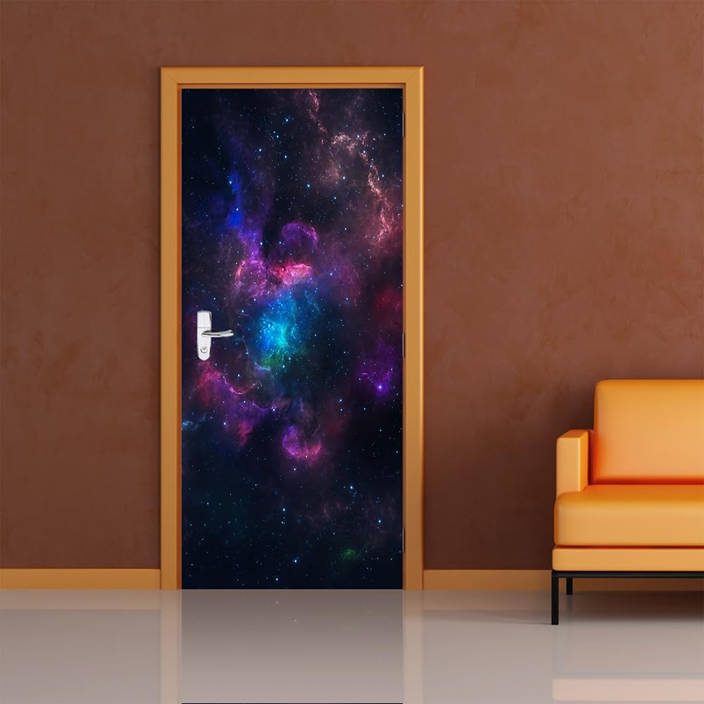 Door Sticker - Galaxy Nebula Door Mural Peel and Stick, Removable Self-Adhesive Door Wallpaper for Home Decor, 30.3 "W x 78.7 "L, Set of 2 Sheets