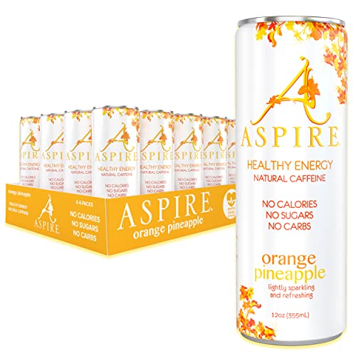 Aspire Healthy Energy, Orange Pineapple, 24 Pack, Sugar Free Energy Drink,12 Oz Cans, 80 Mg Of Natural Caffeine, Zero Sugar, Sparkling Caffenated Drink, Natural Energy With Vitamins B & C, Keto Drink, Vegan And Kosher Friendly #TOP6