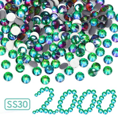 Image of 2000PCS Green Volcano Rhinestones Bulk, Flat Back Crystal Glass Stone Round Gems,SS30, 6.4-6.6mm