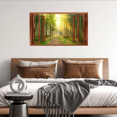 3D Wall Stickers Forest Removable Fake Window Wall Stickers Scenery View Window Decals Landscape Wall Stickers Murals Peel And Stick Nature Wall Stickers For Living Room Bedroom Decor #TOP1