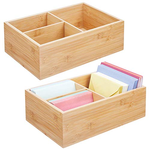 mDesign Square Bamboo Office Desktop and Drawer Storage Organizer Holder for Office Supplies, Gel Pens, Pencils, Markers, Tape, Erasers, Paperclips, Staplers, Envelopes - 7.5