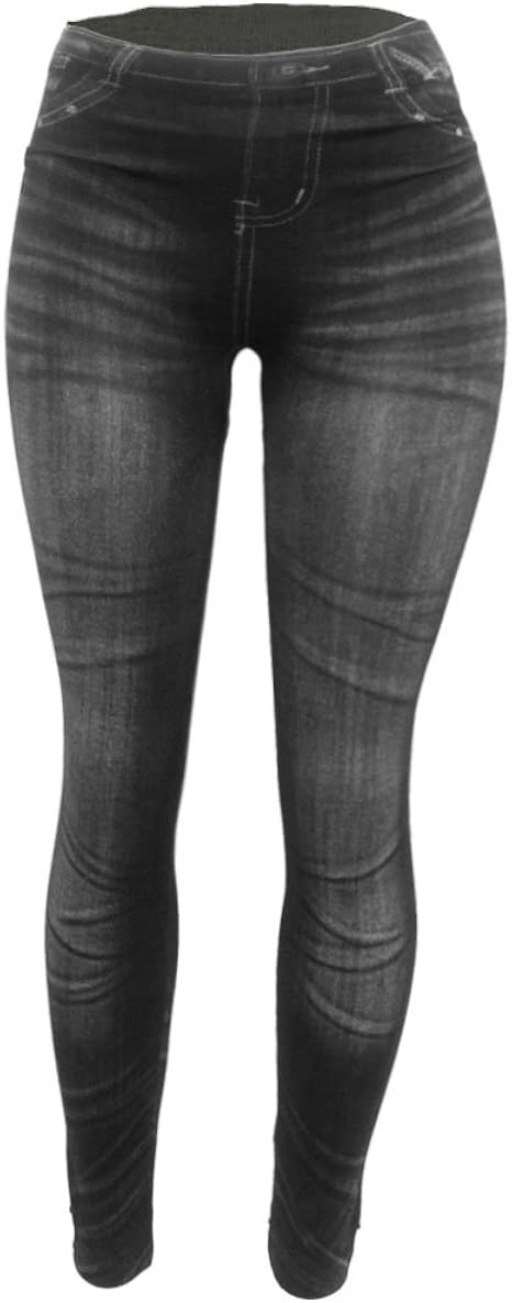CLOYA Women's Denim Print Fake Jeans 