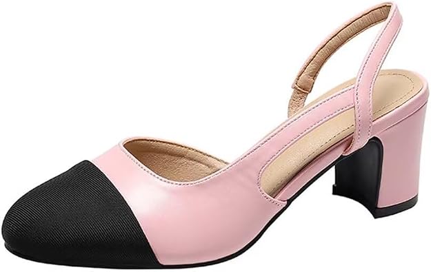 2.4" Women Sling Back Pumps Chunky Heels Sexy Splicing Round Toe Casual Wedding Shoes for Women Fashion Dress Shoes