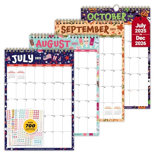 Decorably 18 Months Colorful Academic Vertical Wall Calendar 2025 July 2025 to December 2026, 10x14.5in Spring-Bound Calendar 2025-2026 Wall with Inspirational Quotes for Office and Home Planning
