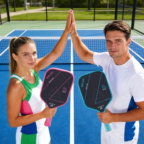 SVICX Pickleball Paddle,Professional Carbon Fiber Pickleball Paddles-Aramid Fiber Surface,Superior Control,Strong Power and Forceful Spin,USAPA Approved (Aramid+Carbon Fiber (Teal Green))