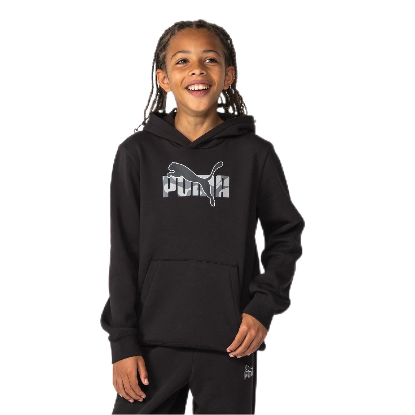 PUMA Boys Logo Hoodie Junior Long Sleeve Cotton Black Graphic 13 Years