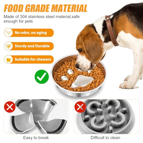 GZhaimai Anti Schling Napf Hund Edelstahl 304 – Rutschfester Slow Feeder für Große & Kleine Hunde mit Pfotenabdruck und Bürste