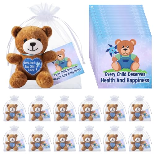 Silipull 12 Pcs Prevent Child Abuse Stuffed Bears Child Abuse Prevention Awareness Gifts 4 Blue Pinwheel Bears for Events Charity Campaigns Gift Box Stuffers