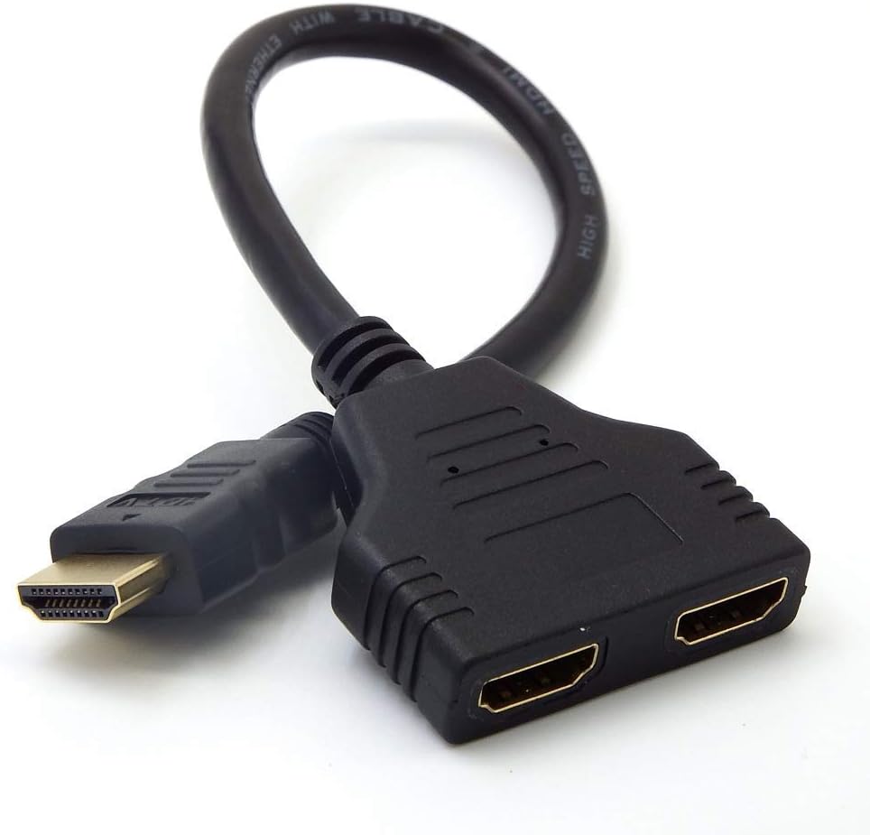 HDMI Splitter Adapter, Dual HDMI Adapter, HDMI to Dual HDMI Splitter, HDMI Male to Dual HDMI Female 1 to 2 Way Splitter Adapter Cable for HDTV, HDMI Male to 2 HDMI Female Splitter (Black)