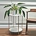 Small Round Side Table, 2-Tier Gold End Table with Faux Marble Top for Small Spaces, Modern Side Table for Living Room, Couch, or Bedroom Nightstand (1 pcs Gold, Round)