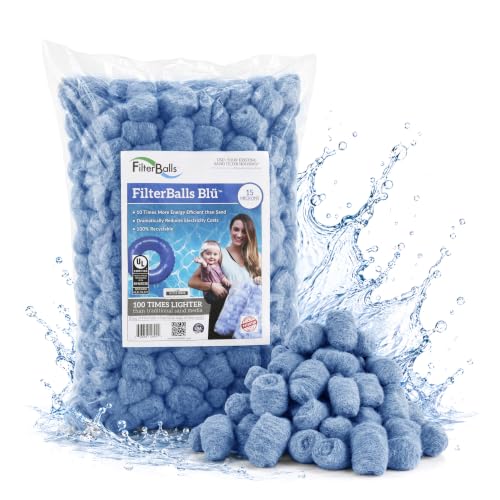 FilterBalls Blu Water Filter Media – Easy to Install Pool Filtration for Pools, Filter Balls Made in the USA – Replaces Sand, Zeolite & Mystic White – 2 Bags (1 Cubic Ft. Bag)